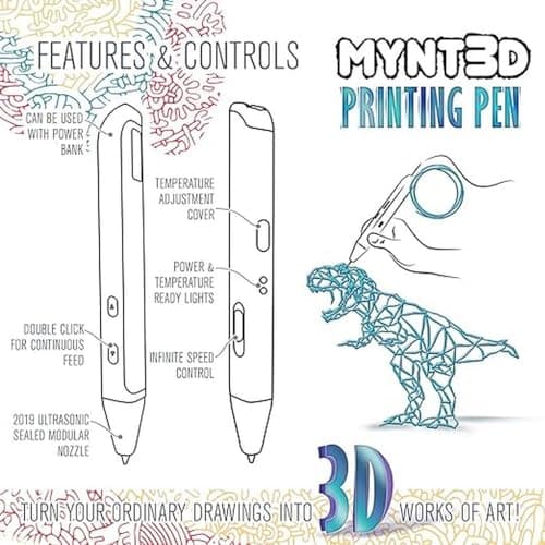 MYNT3D Super 3D Pen, 1.75mm ABS and PLA Compatible 3D Printing Pen 3
