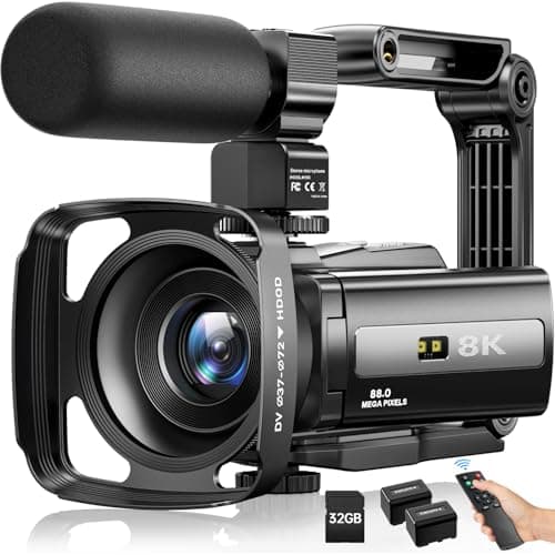 8K Video Camera Camcorder 88MP UHD WiFi Vlogging Cameras for YouTube 18X Digital Zoom IR Night Vision 3.0''Touch Screen Camera with 32GB Card, Microphone, Stabilizer, Lens Hood, Remote, Batteries