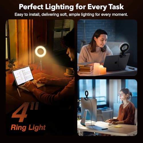 FDKOBE Ring Light for Laptop/Computer,Zoom Call, 4'' Small Video Conference Lighting with Webcam Style Mount and Tripod,3 Light Modes&10 Brightness Levels,Selfie 2