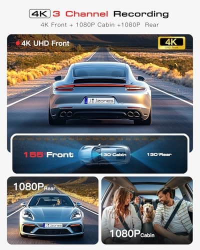 Dash Cam Front and Rear: 4K+1080P+1080P 3 Channel Dash Camera for Cars, STARVIS 2 Sensor Dash Camera with HDR Night Vision, 24H Parking Mode Car Camera with GPS, Free 64GB Card 2