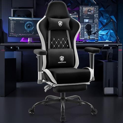 Morkprism Gaming Chair Breathable Fabric,Computer Office Chair with Footrest,Massage Lumbar Support and Gel Pad,Ergonomic Reclining Gamer Chair with Adjustable Armrests and Spring Cushion Black Grey 2