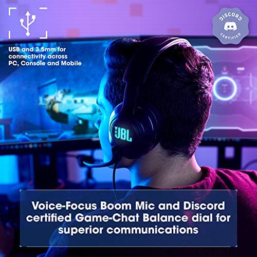 JBL Quantum 400 - USB over-ear gaming headset with game-chat balance dial, JBL QuantumSURROUND and DTS, Voice focus directional flip-up mic and memory foam ear cushions (Black) 3