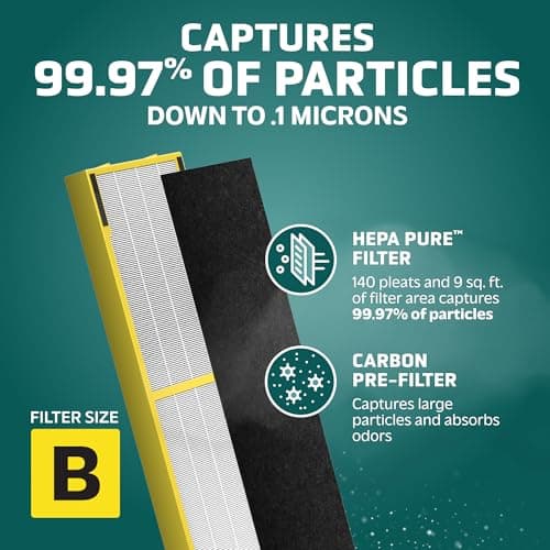 GermGuardian Filter B HEPA Pure Genuine Air Purifier Filter, Removes 99.97% of Pollutants, Wildfire Smoke, Odors, for AC4825, AC4300, AC4850, AC4880, AC4900, CDAP4500, AP2200, Black/Yellow, FLT4825 2