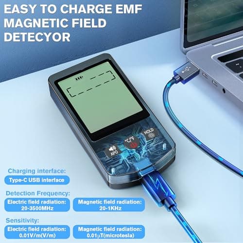 COLOR TREE EMF Meter Rechargeable Electromagnetic Field Upgrated 3-in-1 Radiation Detector Handheld Digital LCD Temperature Measure - Tester for Home Inspections - Outdoor and Ghost Hunting 4