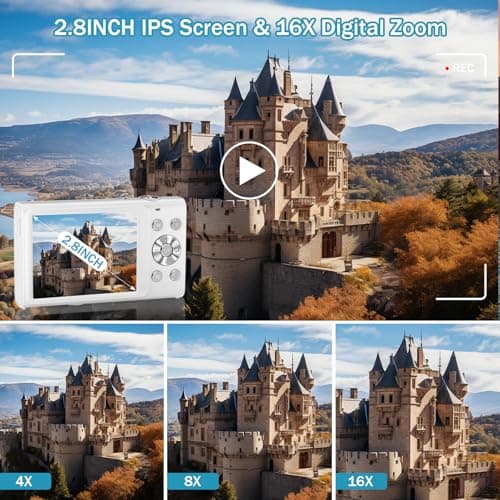 Digital Camera, 4K Vlogging Camera for YouTube Autofocus 48MP UHD Cameras for Photography with Anti-Shake, 16X Digital Zoom Point and Shoot Digital Camera with 32GB Card for Teens Adult Beginner-White 4