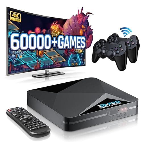 Kinhank 2025 Super Console X2 Pro Pre-installed 65,000+ Classic Games,Retro Game Consoles Compatible with 60+ emulators,EmuELEC 4.6&Android 9.0, 4K HD Output,2 Wireless Controllers