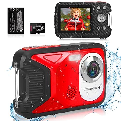 Waterproof Digital Camera with 32GB Card HD 1080P 36MP Underwater Digital Camera for Kids Teens Students Boys Girls(Red)
