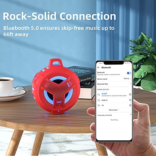 EBODA Bluetooth Shower Speaker, Waterproof Portable Speakers IPX7 Floating, True Wireless Stereo BT 5.0 Speaker with Bass, 2000mAh LED Light for Shower, Pool, Beach, Gifts for Women- Red 5