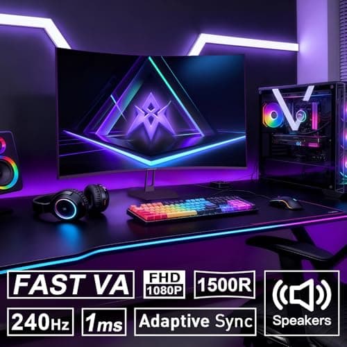Amzfast 27 inch 240Hz Curved Gaming Monitor, FHD 1080P Monitor Gaming with Upgraded Built-in Speakers, MPRT 1ms with Fast VA Panel | 130% sRGB, 4000:1,1500R | 12 Months Warranty Exchange 2