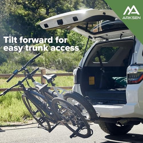 Arksen Hitch Mounted Bike Rack Smart Tilting 2-Bike Platform Style 150 lbs Capacity Carrier for Standard, Fat Tire and Electric Bicycle Fits SUV Pickup Truck RV Camper - 2 inch Receiver 5