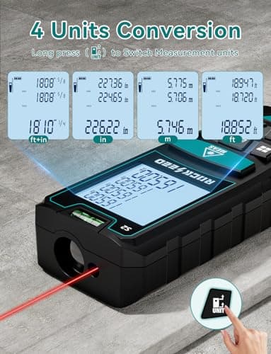 Laser Measure 50M/165ft,RockSeed Digital Laser Distance Meter with 2 Bubble Levels,Portable M/in/Ft Unit Switching Backlit LCD and Measuring Distance/Area/Volume/Pythagorean 4