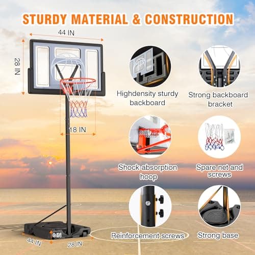 Yohood Basketball Hoop Outdoor 10ft Adjustable, Portable Basketball Hoop Goal System for Kids Youth and Adults in Backyard/Driveway/Indoor, 44 Inch Shatterproof Backboard and Larger Base 4