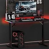 GTRACING Gaming Desk 55 Inch with LED Lights, Large Computer Desk with Mouse Pad for Home Office, T-Shaped Carbon Fibre Surface PC Game Workstations with Headphone Hook 2