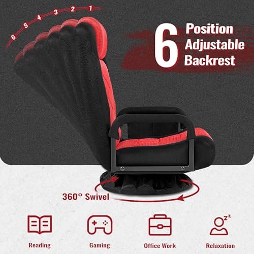 Yaheetech Floor Gaming Chair Swivel Video Game Chair Multipurpose Lazy Lounger Couch for Playing Games, TV, Reading with 6 Adjustable Position, Side Pocket, Armrest Handles 4
