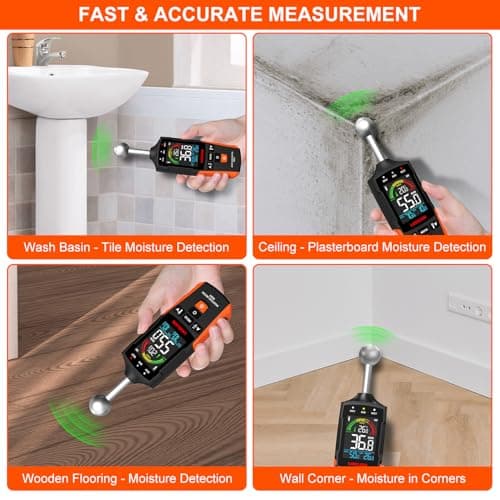 LASELION MS04 Pinless Moisture Meter with Ball Probe for Non-Destructive Area Scans Ideal for Wood Walls and Construction Materials Customizable Humidity Alarms Built-in Flashlight 4