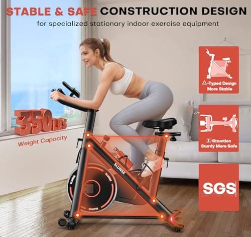 Exercise Bike, Adjustable Magnetic Resistance Stationary Bikes for Home with App Compatible, Silent Indoor Cycling Bike with 350lbs Weight Capacity Comfortable Seat, Digital Monitor & Phone Mount 3