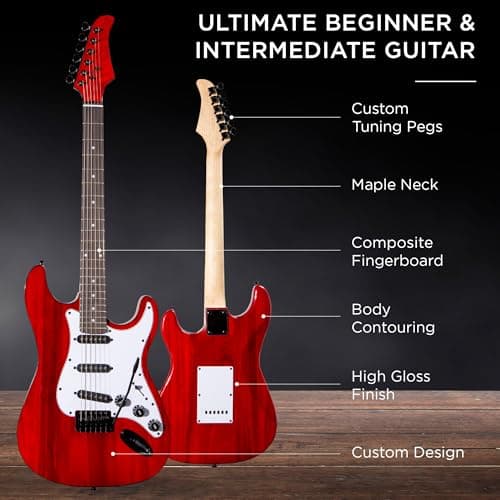 Best Choice Products 39in Full Size Beginner Electric Guitar Starter Kit w/Case, Strap, 10W Amp, Strings, Pick, Tremolo Bar - Cherry Red 4