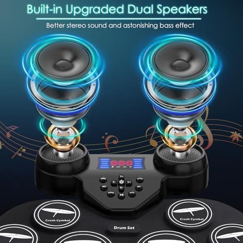 Electronic Drum Set with 7-Color LED Light Show on Strike, 9-Pad Electric Drums Set Bluetooth MIDI Support, Extra-thick Electric Drum Pads for Better Rebound, Perfect Christmas/Birthday Gift for Kids 3