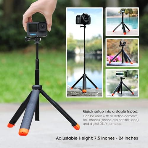 SOONSUN 4in1 Floating Selfie Stick Tripod for GoPro Hero 13 12 11 10 9 8 7 6 5 4 3, Max, AKASO, Osmo Action 3/4/5 Pro Camera - As Waterproof Extension Monopod Pole Floating Handle Grip Tripod Stand 4