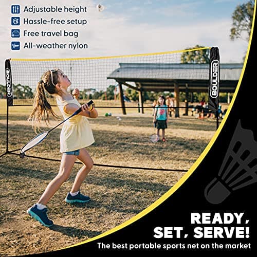BOULDER Portable Badminton Pickleball Net - Foldable / Extendable Poles for Multiple Sports Heights (UP to 5 ft) - Ideal for Tennis, Pickleball, Soccer Tennis - Easy Setup (Black, 17 FT) 3