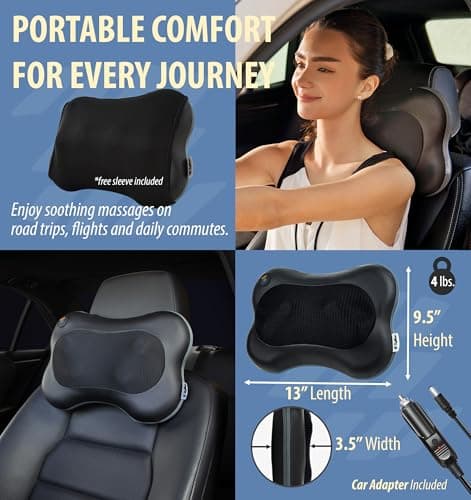 Zyllion Shiatsu Back and Neck Massager with Heat - 3D Electric Kneading Deep Tissue Massage Pillow for Muscle Pain Relief, Black, ZMA-13 6