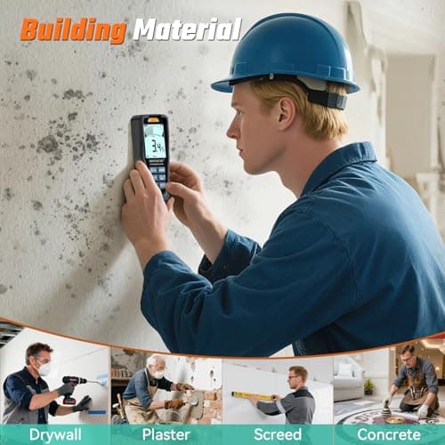 Pinless Moisture Meter for Drywall & Concrete – Digital Drywall Moisture Tester with 3-Color LCD Display, Audible Alarm & HOLD Function – Ideal for Firewood, Lumber, Home Inspections (Black) 4