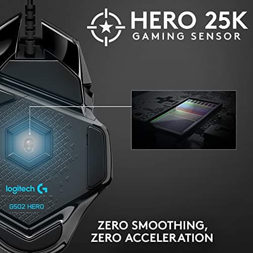 Logitech G502 HERO High Performance Wired Gaming Mouse, HERO 25K Sensor, 25,600 DPI, RGB, Adjustable Weights, 11 Buttons, On-Board Memory, PC/Mac 2