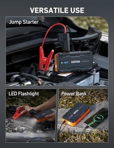 AstroAI S8 Car Battery Jump Starter, Car Jumper Starter Battery Pack for Up to 6.0L Gas & 3.0L Diesel Engines, 12V Portable Jump Box with 3 Modes Flashlight and Jumper Cable (Orange) 5