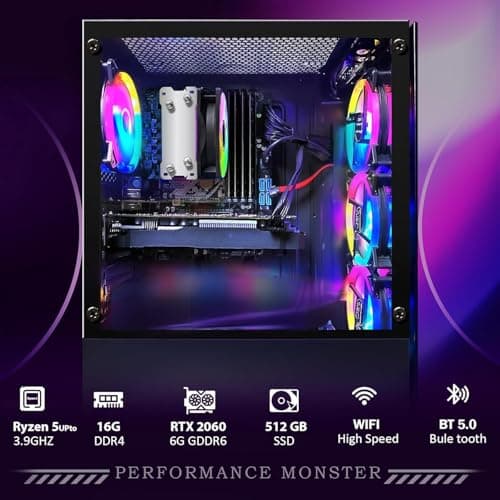 STGAubron Gaming PC Desktop Computer, AMD Ryzen 5 2600 up to 3.9G, GeForce RTX 2060 6G, 16G DDR4, 512G SSD, 600M WiFi, BT 5.0, RGB Fan x4, Windows 11 Home 4