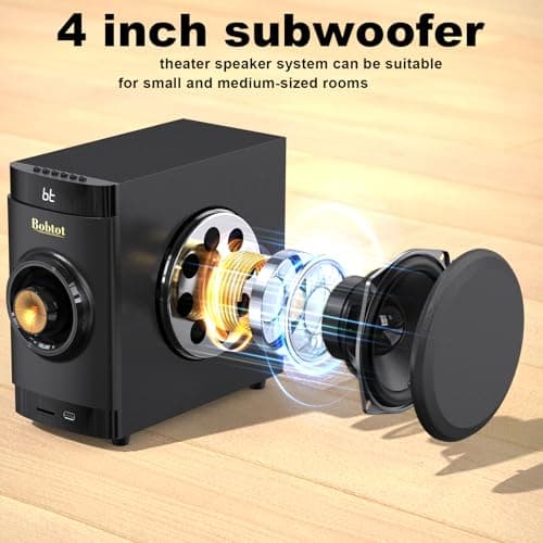 Bobtot Small Subwoofer Home Theater for TV Surround System 5 Wired Speakers Amplifier 4 inch Woofer Built-in Receiver Support HDMI ARC Optical Bluetooth Input for Projector 2