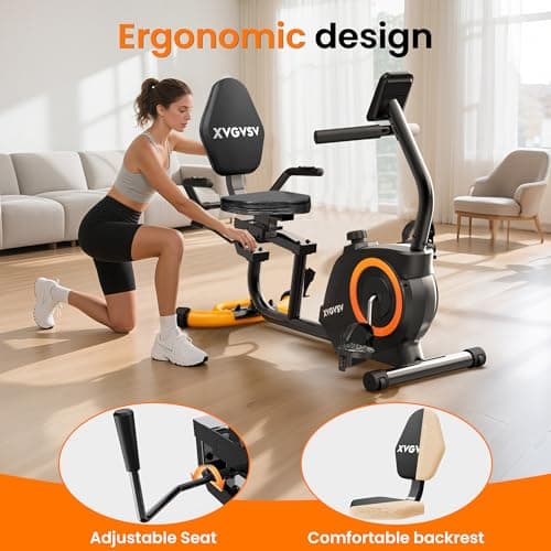 Recumbent Exercise Bike for Home Use, Quiet Recumbent Stationary Bikes for Adults & Seniors, 16-Level Resistance, Adjustable Seat, Supports 400LB, Pulse Sensors & LCD Display 2