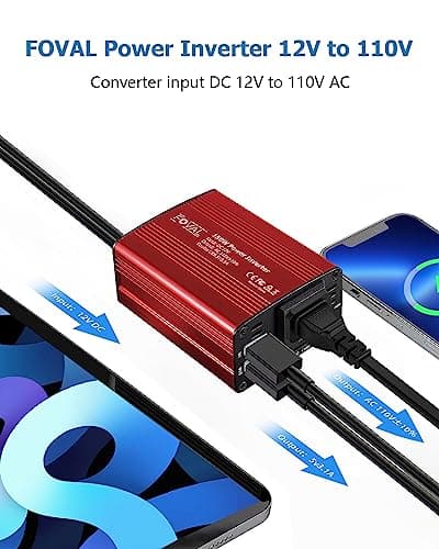 FOVAL 150W Car Power Inverter 12V DC to 110V AC Converter Vehicle Adapter Plug Outlet with 3.1A Dual USB Car Charger for Laptop Computer (Classic Red) 2