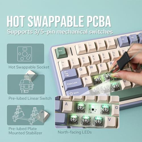 EPOMAKER x Aula F75 Gasket Mechanical Keyboard, 75% Wireless Hot Swappable Gaming Keyboard with Five-Layer Padding&Knob, Bluetooth/2.4GHz/USB-C, RGB (Green, LEOBOG Reaper Switch) 4