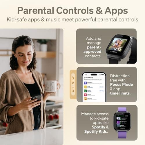 JrTrack 5 Kids Smart Watch by Cosmo | Best Kid-Safe Phone Watch | Precision Real-Time GPS Tracking | Call, Text, Activity, School Settings | Spotify Music | Parental Controls | SOS & Safety Alerts 4