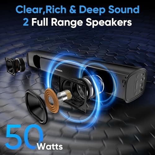 RIOWOIS Sound Bar for Smart TV, Bass Boost and Crisp Vocals,Bluetooth Soundbar for TV/PC/Gaming/Projectors,Optical/AUX/Wall Mount,17inch 3