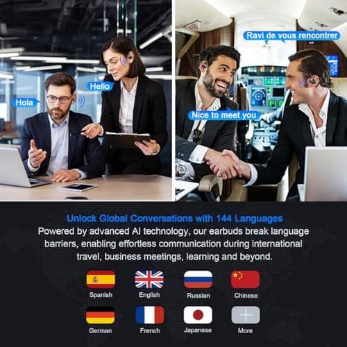 MWIRB AI Translation Earbuds Real Time, 144 Language Translator Earbuds for iPhone and Android 3-in-1 Translation Headphones Translating Device for Travel Business Learning with Charging Case(Black) 3