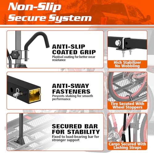 Wildroad Hitch Cargo Carrier with Bike Rack 60" x 24" x 14" Folding Trailer Hitch Cargo Carrier 500 LBS Capacity for Standard, Fat Tire and Electric Bike Fits 2" Receiver 60" Basket+Bike Rack 4
