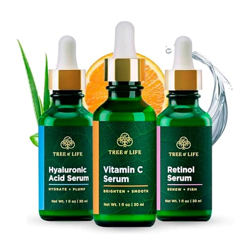 Tree of Life Beauty Facial Skin Care Set, Brightening, Firming, Hydrating, Dry Face, Dermatologist Tested - Trio Power Kit, Vitamin C, Retinol and Hyaluronic Acid, 3 count of 1 Fl Oz