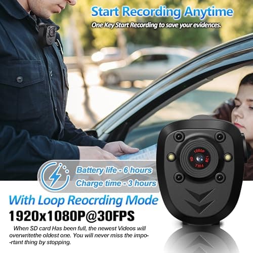 Mini Body Camera Video Recorder Built-in 128GB Memory Card with Night Vision IR & Loop Record HD 1080P, 4-6 HR Battery Life Wearable Police Cam for Home, Outdoor, Law Enforcement, Security Guard 4