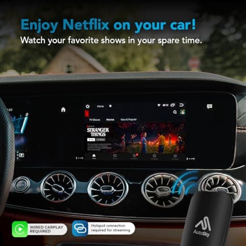 AutoSky AI Box Lite – Wireless CarPlay & Android Auto Adapter for Factory CarPlay (2016+) – Supports YouTube & Netflix Streaming – Plug & Play 2