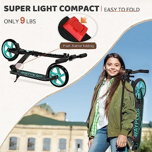 WAYPLUS Aquas Kick Scooter for Kids, Teens & Adults - Foldable, Lightweight, 8-Inch Non-Slip Deck, ABEC9 Bearings, Adjustable Height, Lifetime Service 2