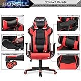 Homall Gaming Chair, Office Chair High Back Computer Chair Leather Desk Chair Racing Executive Ergonomic Adjustable Swivel Task Chair with Headrest and Lumbar Support (Red) 4