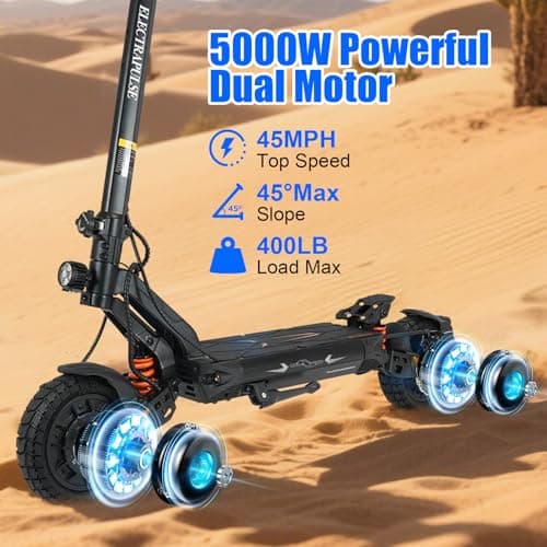 Dual Motor Off Road Electric Scooter for Adults – 5000W Fast E Scooter, 45 Miles Long Range, 45 MPH Max Speed, 52V 25.6Ah Battery, Heavy Duty 400 LB Capacity, Foldable Design with Full Suspension 2