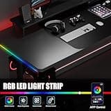 GTRACING Gaming Desk 55 Inch with LED Lights, Large Computer Desk with Mouse Pad for Home Office, T-Shaped Carbon Fibre Surface PC Game Workstations with Headphone Hook 3