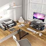 OPNICE Desk Organizer and Accessories, 2-Tier Computer Monitor Stand Riser with Drawer and 2 Pen Holders, Laptop Stand, Office Desk Accessories for Office Supplies, Black 2