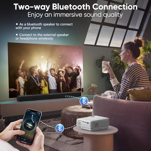 Projector with WiFi and Bluetooth, Upgrade Outdoor Projector, Mini Movie Projector Supports 1080P Synchronize Smartphone Screen by WiFi/USB Cable for Home Entertainment 3