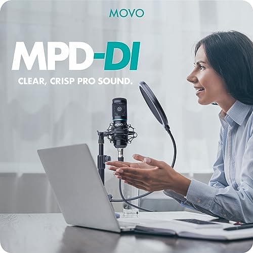Movo iPhone Podcast Equipment Bundle - 2 Pack Condenser Microphones, 2 Desktop Mic Stands, 2 Pop Filters, 2-Channel XLR Interface with Lightning Output - Compatible with iPhone, iPad, iOS (Lightning) 3