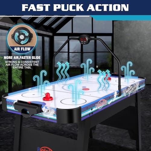 58" Air Hockey Table, Arcade Style with Powerful 700mA Motor, Accurate Digital LED Scoreboard on Overhead Gantry, Includes 2 Pucks and 2 Pushers 2