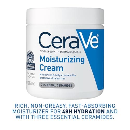 CeraVe Moisturizing Cream, Body and Face Moisturizer for Dry Skin, Body Cream with Hyaluronic Acid and Ceramides, Daily Moisturizer, Oil-Free, Fragrance Free, Non-Comedogenic, 19 Ounce 10