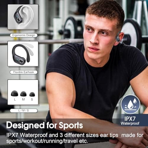 Wireless Earbuds 75hrs Bluetooth 5.4 Headphone Sport, 2025 Bluetooth Earbuds Stereo Deep Bass Over Ear Bud with Earhooks, ENC Noise Cancelling Mic, IPX7 Waterproof Earphone for Workout/Running 2